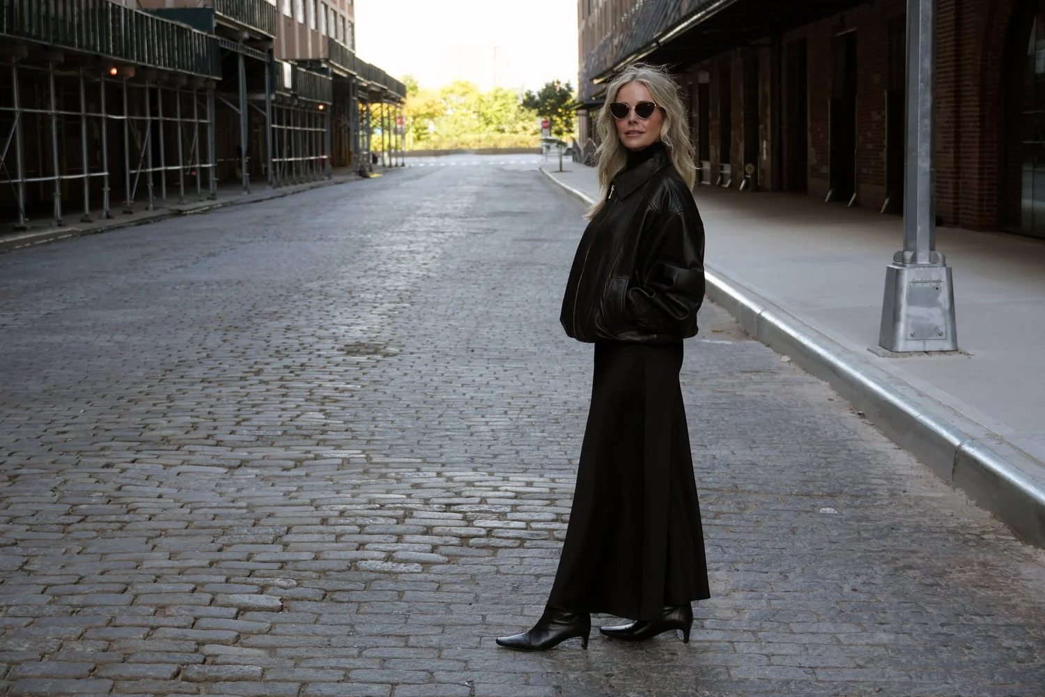 Rebecca wearing a timeless neutral look